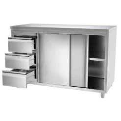 Edelstahl Arbeitsschrank PREMIUM - 1400x700mm - Mit 3 Schubladen Links Ohne Aufkantung -Küchen Verkauf 636846188218552447 1722