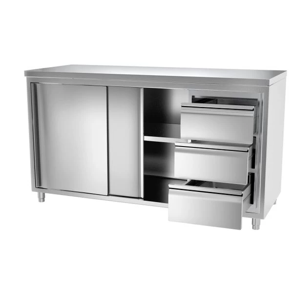 Edelstahl Arbeitsschrank PREMIUM - 1600x700mm - Mit 3 Schubladen Rechts Ohne Aufkantung 3 Edelstahl Arbeitsschrank PREMIUM - 1600x700mm - Mit 3 Schubladen Rechts Ohne Aufkantung – Bild 3