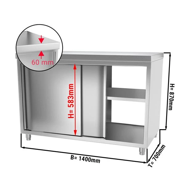 Edelstahl Arbeitsschrank PREMIUM Mit Durchreiche - 1,4 M 1 Edelstahl Arbeitsschrank PREMIUM Mit Durchreiche - 1,4 M