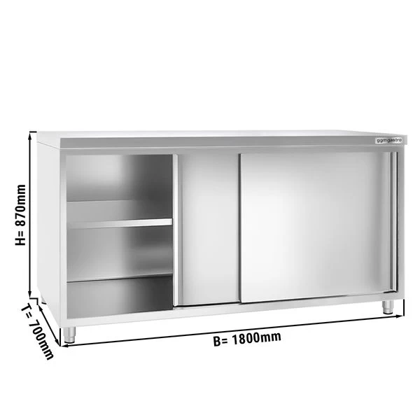 Edelstahl Arbeitsschrank PREMIUM - 1800x700mm - Mit Schiebetür Ohne Aufkantung 1 Edelstahl Arbeitsschrank PREMIUM - 1800x700mm - Mit Schiebetür Ohne Aufkantung
