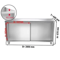 Edelstahl Arbeitsschrank PREMIUM - 2000x600mm - Mit Schiebetür Ohne Aufkantung 11 Edelstahl Arbeitsschrank PREMIUM - 2000x600mm - Mit Schiebetür Ohne Aufkantung -Küchen Verkauf ASK206 masse2 bd2d