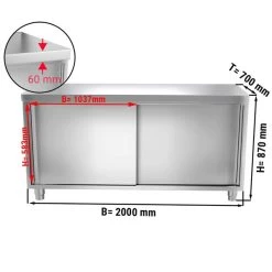 Edelstahl Arbeitsschrank ECO - 2000x700mm - Mit Schiebetür -Küchen Verkauf ASK207 masse2 b1e7