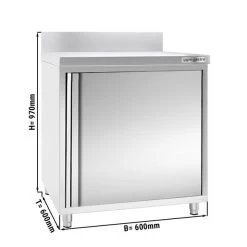 Edelstahl Arbeitsschrank PREMIUM - 600x600mm - Mit Flügeltür & Aufkantung