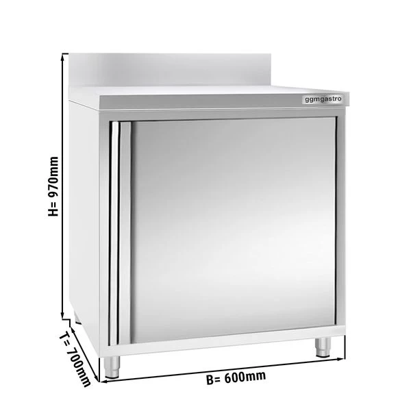 Edelstahl Arbeitsschrank PREMIUM - 600x700mm - Mit Flügeltür & Aufkantung 1 Edelstahl Arbeitsschrank PREMIUM - 600x700mm - Mit Flügeltür & Aufkantung