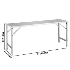 Edelstahl Arbeitstisch - Klappbar - 2000x600mm
