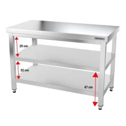 Edelstahl Arbeitstisch PREMIUM - 1200x700mm - Mit Grundboden Ohne Aufkantung -Küchen Verkauf ATK127 004 a025
