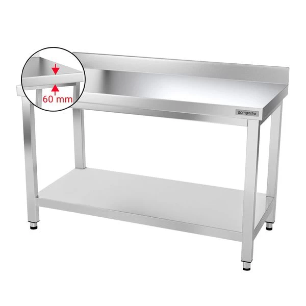Edelstahl Arbeitstisch PREMIUM - 1400x800mm - Mit Grundboden & Aufkantung 2 Edelstahl Arbeitstisch PREMIUM - 1400x800mm - Mit Grundboden & Aufkantung – Bild 2