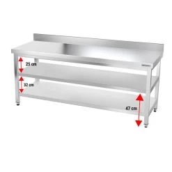 Edelstahl Arbeitstisch PREMIUM - 1800x600mm - Mit Grundboden & Aufkantung -Küchen Verkauf ATK186A 004 2b2d