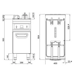 Elektro Fritteuse - 22 Liter - 22 KW - Mit Automatischer Korbanhebung & Ölfiltersystem -Küchen Verkauf EFEKALB22 drawing 9765