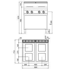 Elektroherd - 10,4 KW - 4 Platten Eckig 8 Elektroherd - 10,4 KW - 4 Platten Eckig -Küchen Verkauf EHB879H drawing 66cd