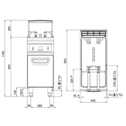Gas Fritteuse - 20 Liter - 17,5 KW - Mit Automatischer Korbanhebung & Ölfiltersystem -Küchen Verkauf GFEKALB20 drawing df56