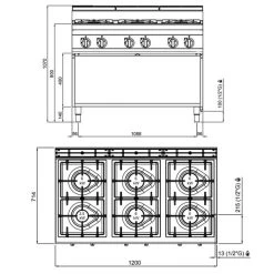 Gasherd - 31,5 KW - 6 Brenner -Küchen Verkauf GHB179H drawing 1265