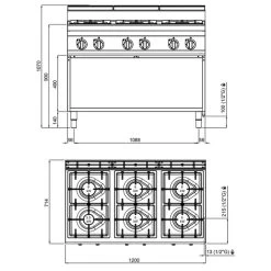 Gasherd - 33,5 KW - 6 Brenner -Küchen Verkauf GHB179M drawing a097