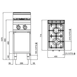 Gasherd - 9,5 KW - 2 Brenner -Küchen Verkauf GHB479M drawing 0f89