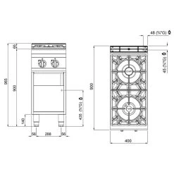 Gasherd - 19 KW - 2 Brenner 10 Gasherd - 19 KW - 2 Brenner -Küchen Verkauf GHB499H drawing c698