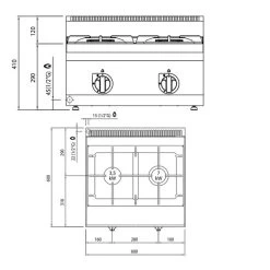 Gasherd - 10,5 KW - 2 Brenner 12 Gasherd - 10,5 KW - 2 Brenner -Küchen Verkauf GHB663H drawing 6c08