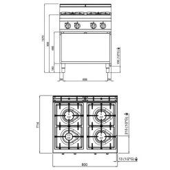 Gasherd - 21,5 KW - 4 Brenner -Küchen Verkauf GHB879M drawing c4c9