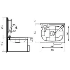 Handwaschbecken Aus Edelstahl Mit Kniebedienung & Seifenspender 12 Handwaschbecken Aus Edelstahl Mit Kniebedienung & Seifenspender -Küchen Verkauf HWBK439 drawing ea67