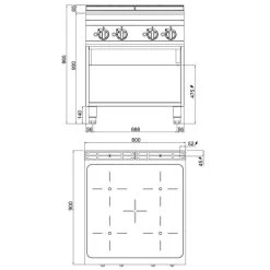 Induktionsherd - 20 KW - 4 Kochfelder -Küchen Verkauf IDB899 drawing 79d9