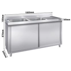 Spülschrank PREMIUM - 1800x600mm - Mit 2 Becken Links