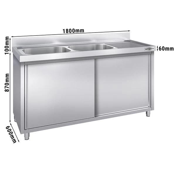 Spülschrank PREMIUM - 1800x600mm - Mit 2 Becken Links 1 Spülschrank PREMIUM - 1800x600mm - Mit 2 Becken Links