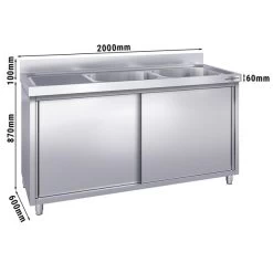 Spülschrank PREMIUM - 2000x600mm - Mit 2 Becken Rechts