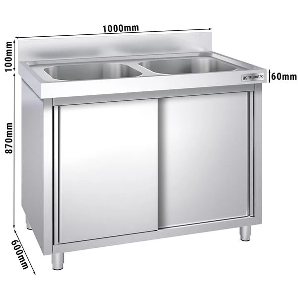 Spülschrank PREMIUM - 1000x600mm - Mit 2 Becken Mittig 1 Spülschrank PREMIUM - 1000x600mm - Mit 2 Becken Mittig