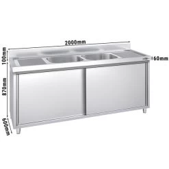 Spülschrank PREMIUM - 2000x600mm - Mit 2 Becken Mittig