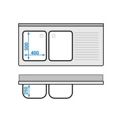 Spültisch PREMIUM - 1400x700mm - Mit Grundboden & 2 Becken Links -Küchen Verkauf STK147BL2 drawing 185a