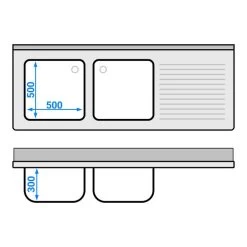 Spültisch PREMIUM - 1800x700mm - Mit Grundboden & 2 Becken Links -Küchen Verkauf STK187BL2 drawing 3f8e