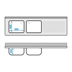 Spültisch PREMIUM - 2000x600mm - Mit Grundboden & 2 Becken Links 11 Spültisch PREMIUM - 2000x600mm - Mit Grundboden & 2 Becken Links -Küchen Verkauf STK206BL2 drawing ba9d