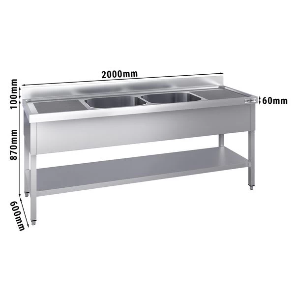 Spültisch PREMIUM - 2000x600mm - Mit Grundboden & 2 Becken Mittig 1 Spültisch PREMIUM - 2000x600mm - Mit Grundboden & 2 Becken Mittig