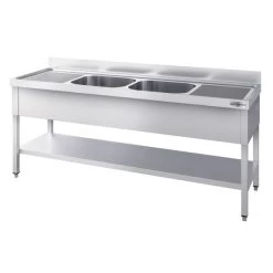 Spültisch PREMIUM - 2000x700mm - Mit Grundboden & 2 Becken Mittig -Küchen Verkauf STK207BM2 3 8e80