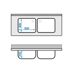 Spültisch PREMIUM - 1400x600mm - Mit Grundboden & 2 Becken Mittig 11 Spültisch PREMIUM - 1400x600mm - Mit Grundboden & 2 Becken Mittig -Küchen Verkauf STR146BM2 drawing c5b8