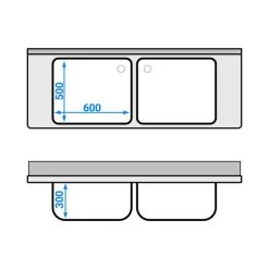 Spültisch PREMIUM - 1600x600mm - Mit Grundboden & 2 Becken Mittig 11 Spültisch PREMIUM - 1600x600mm - Mit Grundboden & 2 Becken Mittig -Küchen Verkauf STR166BM2 drawing 86bc