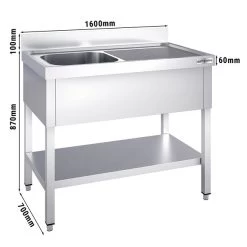 Spültisch PREMIUM - 1600x700mm - Mit Grundboden & 1 Becken Links