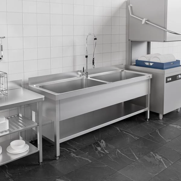 Topfspültisch - 1800x700mm - Mit Grundboden & 2 Becken 5 Topfspültisch - 1800x700mm - Mit Grundboden & 2 Becken – Bild 5