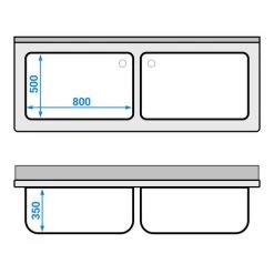 Topfspültisch - 1800x700mm - Mit Grundboden & 2 Becken 11 Topfspültisch - 1800x700mm - Mit Grundboden & 2 Becken -Küchen Verkauf STR187T2 drawing 33a0