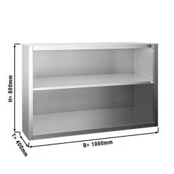 Edelstahl Wandhängeschrank PREMIUM - 1000x400mm - Ohne Schiebetür - 800mm Hoch