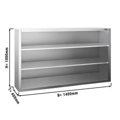 Edelstahl Wandhängeschrank PREMIUM - 1400x400mm - Ohne Schiebetür - 1000mm Hoch