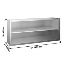 Edelstahl Wandhängeschrank PREMIUM - 1400x400mm - Ohne Schiebetür - 650mm Hoch