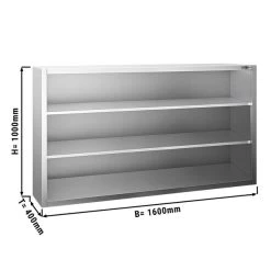 Edelstahl Wandhängeschrank PREMIUM - 1600x400mm - Ohne Schiebetür - 1000mm Hoch