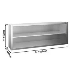 Edelstahl Wandhängeschrank PREMIUM - 1800x400mm - Ohne Schiebetür - 650mm Hoch