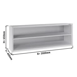 Edelstahl Wandhängeschrank ECO - 2000x400mm - Ohne Schiebetür - 650mm Hoch