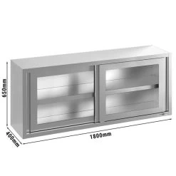 Edelstahl Wandhängeschrank - 1800x400mm - Mit Glasschiebetür - 650mm Hoch