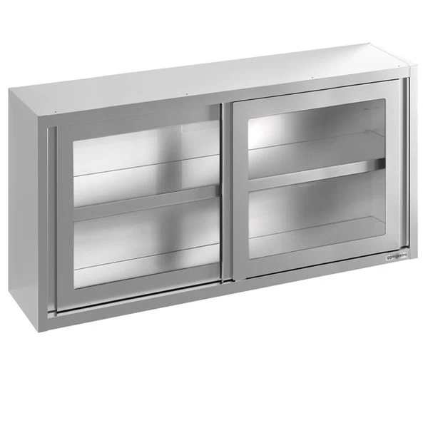 Edelstahl Wandhängeschrank - 2000x400mm - Mit Glasschiebetür - 800mm Hoch 2 Edelstahl Wandhängeschrank - 2000x400mm - Mit Glasschiebetür - 800mm Hoch – Bild 2