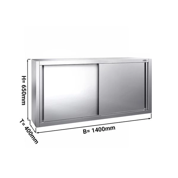 Edelstahl Wandhängeschrank PREMIUM - 1400x400mm - Mit Schiebetür - 650mm Hoch 1 Edelstahl Wandhängeschrank PREMIUM - 1400x400mm - Mit Schiebetür - 650mm Hoch