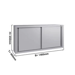 Edelstahl Wandhängeschrank ECO - 1400x400mm - Mit Schiebetür - 650mm Hoch