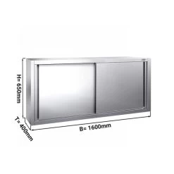 Edelstahl Wandhängeschrank PREMIUM - 1600x400mm - Mit Schiebetür - 650mm Hoch