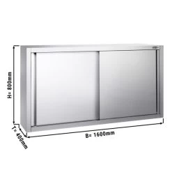 Edelstahl Wandhängeschrank PREMIUM - 1600x400mm - Mit Schiebetür - 800mm Hoch
